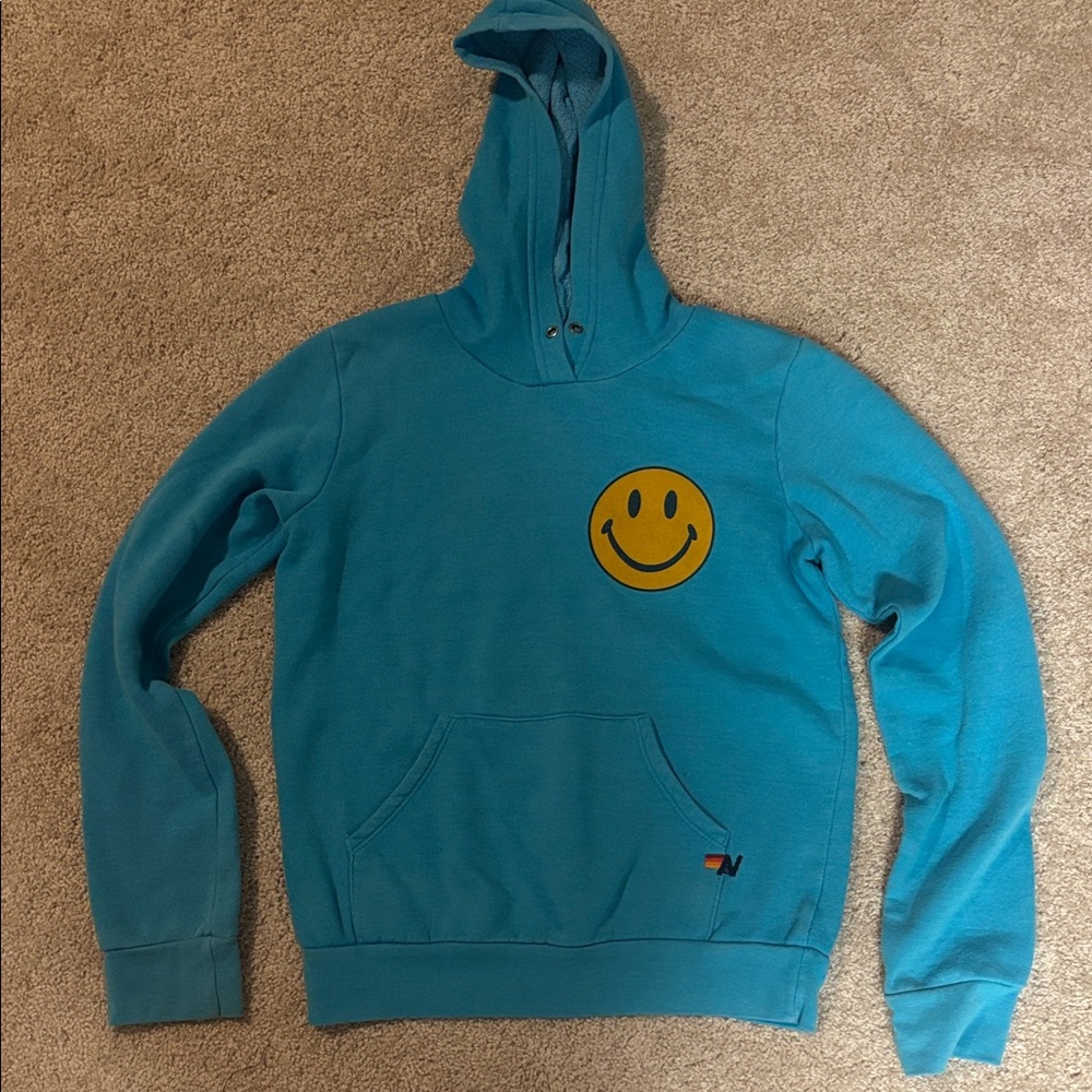 Aviator Nation Blue Hoodie with Yellow Smiley